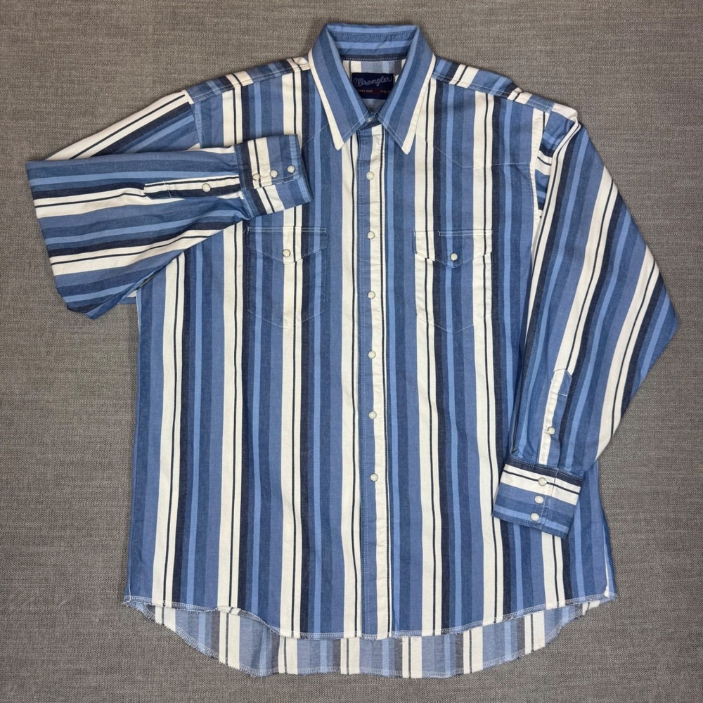 Vintage Wrangler Western Pearl Snap Shirt X-Long Tails 17.5-35 Brushpopper
